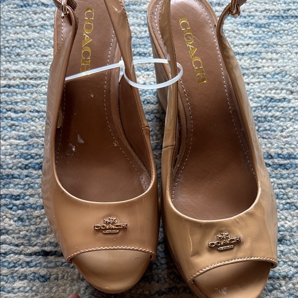 Coach Beige Peep-Toe Wedges - Picture 2 of 10
